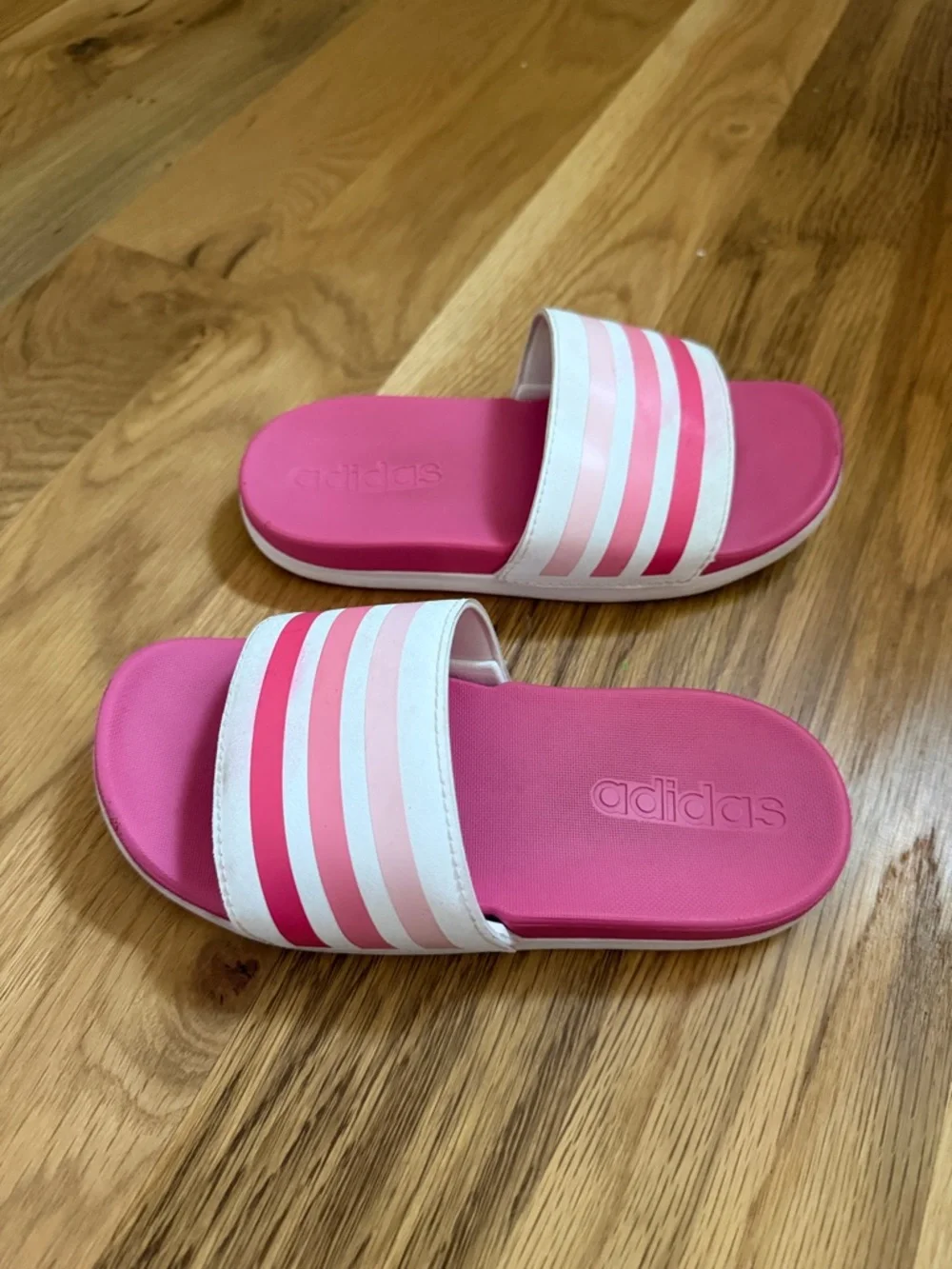 adidas Pink Slide Sandals with White & Light Pink Striped Strap